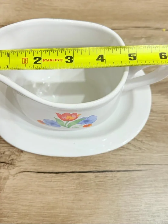 Vintage Corelle Coordinates Gravy Boat and Underplate floral "Fresh Cut" pattern - Picture 5 of 5